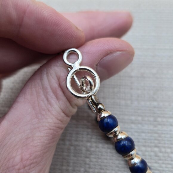 8 Inch Sterling Silver Sodalite Stone Simple Bracelet B713 - Picture 4 of 6